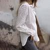 Women Shirt Lapel Long Sleeve Hollow Flower Pattern Shirt Tops Solid Color Loose Fit Single