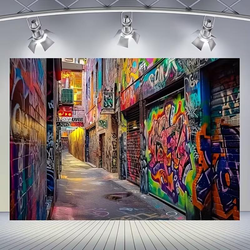 2D Vibrant Street Graffiti Backdrop Urban Alleyway Party Banner