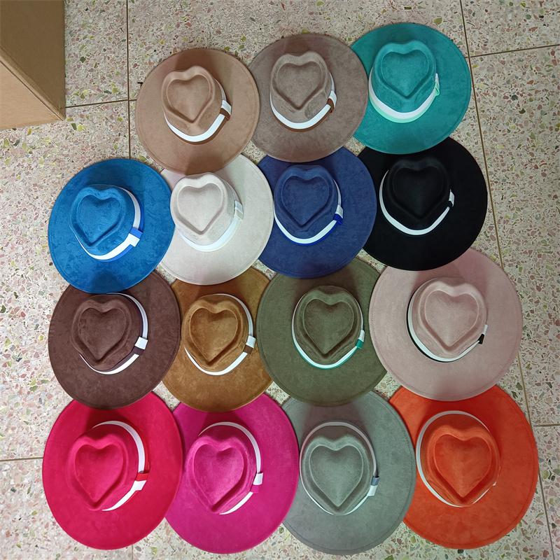 Vegan Suede Fedora Rancher Hats Blank Hats For Burning Multicolor Teardrop Shaped Top 9.5Cm Brim Unisex Jazz Hat Church Hat