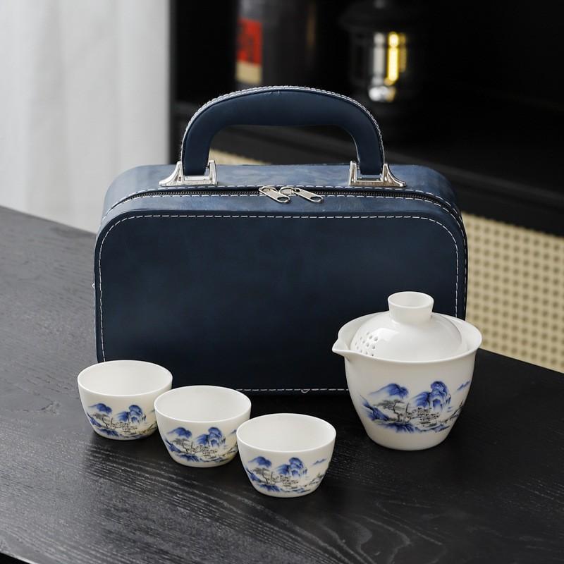 Portable Ceramic Travel Tea Set With Teapot 3 Cups Modern Minimalist Design Office Home Gift