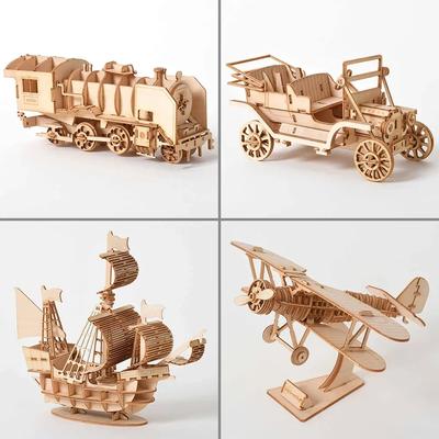 Лазерная резка Сделай сам Парусник Поезд Самолет Игрушки 3D Деревянный Пазл Игрушка Сборочные Модели Украшение Стола Для Детей