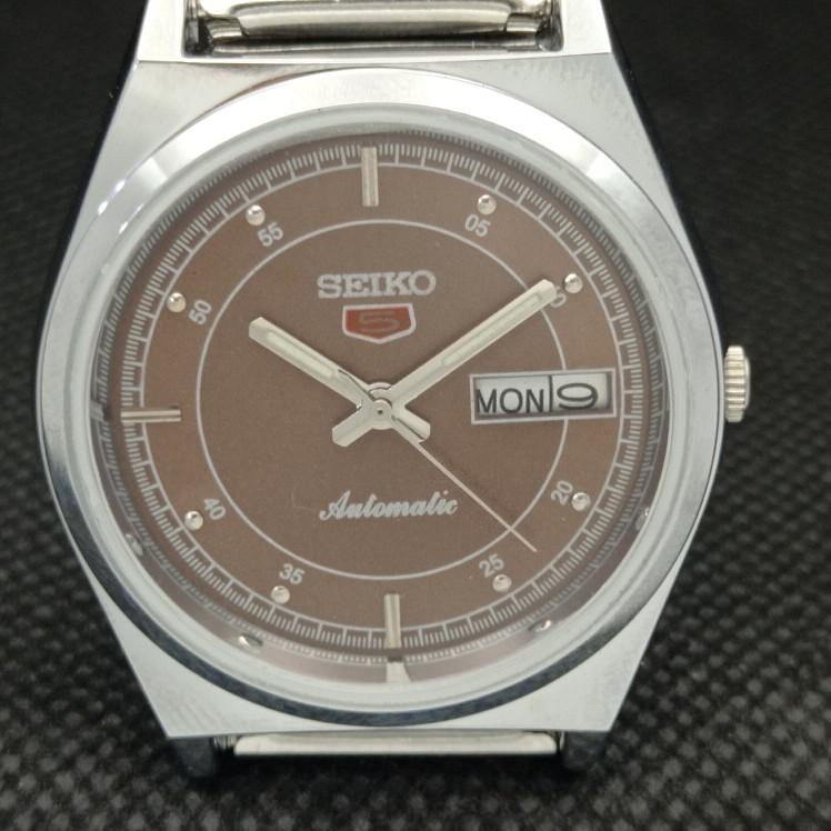 ВОССТАНОВЛЕННЫЕ ВИНТАЖНЫЕ SEIKO 5 AUTO 6309A ЯПОНИЯ МУЖСКИЕ D/D КОРИЧНЕВЫЕ ЧАСЫ 593c-a314867-2