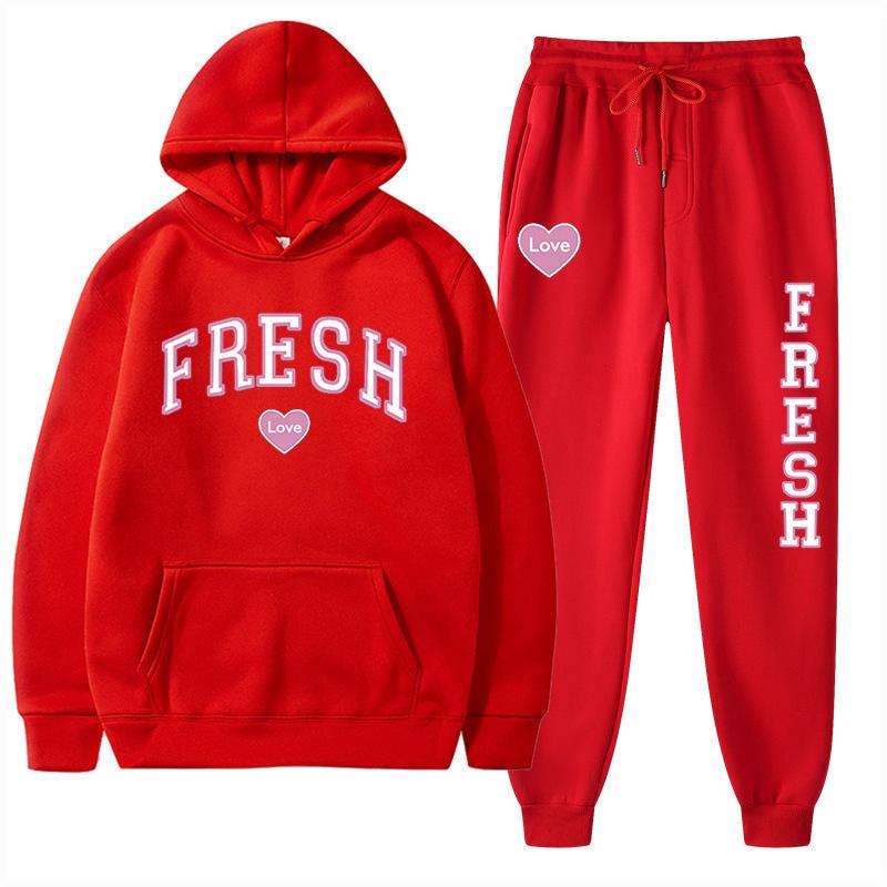 European size plus fashion printed sweater autumn and winter fleece warm hoodie casual sports women's suit