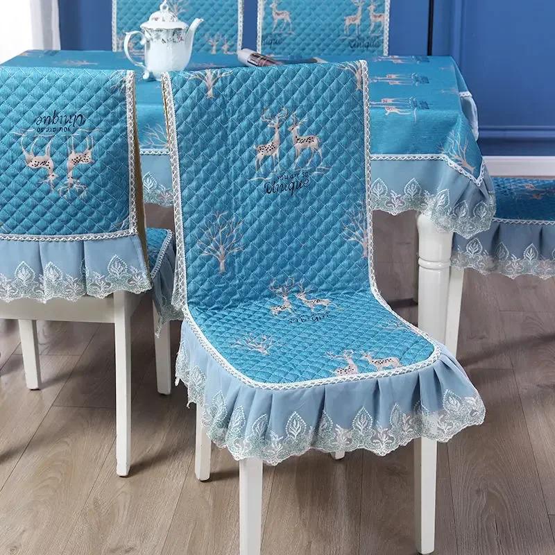 Кружевная спинка стула, стол и чехол на стул, домашняя прямоугольная скатерть, художественная скатерть, обеденный стул, встроенная подушка