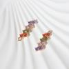 Multicolor Rainbow Round Zirconia Bar Copper Charms, Golden Plated Bright Pendants for DIY Earring Necklace Craft Making