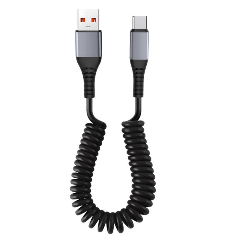 Спиральный кабель USB — USB C Кабель для быстрой зарядки Выдвижной спиральный кабель USB — USB C Легко носить Зарядное устройство для смартфона