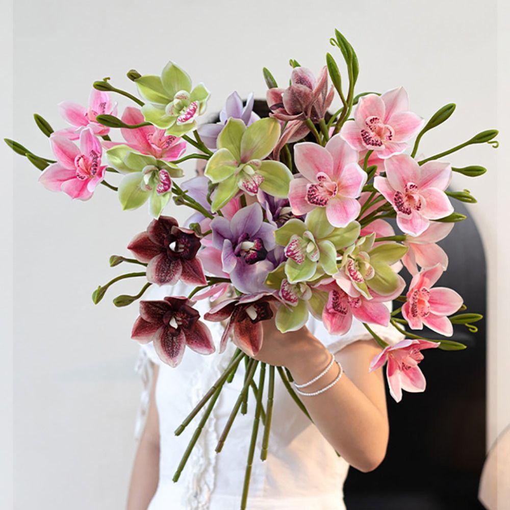 Silk Material Faux Flower 3 Heads Design Simulated Orchid  Wedding Decoration