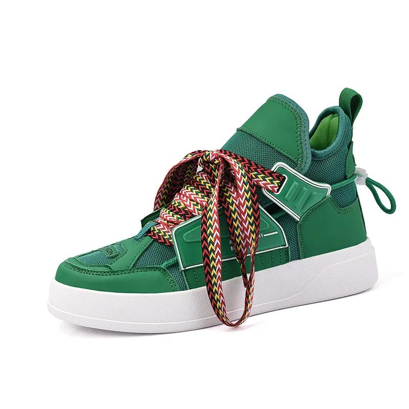 Harajuku Style Fashion Green Casual Sneakers for Men Дышащие кроссовки на платформе Мужские плоские дизайнерские кроссовки для мужчин basket homme