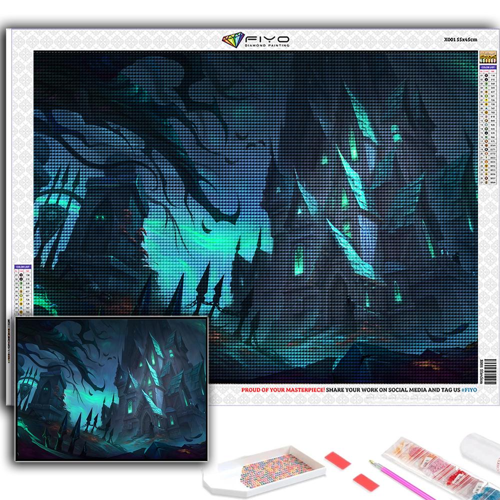 5D DIY Diamond Embroidery Halloween Scary Pumpkin And Castle Diamond Painting Mosaic Home Decoration