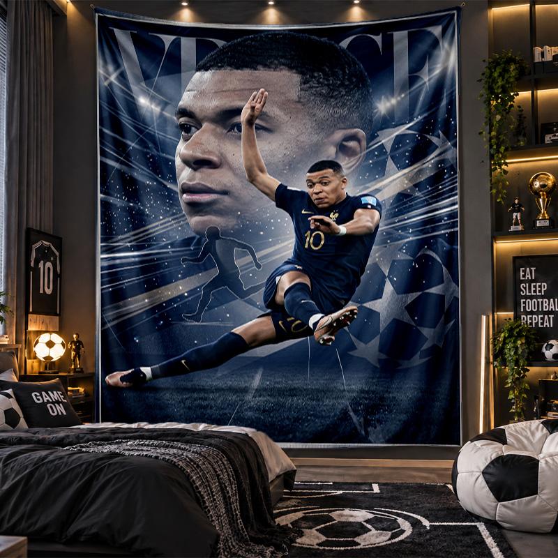 Wall Hanging Tapestry Kylian Mbappe Print Cloth for Living Room Bedroom Home Decor