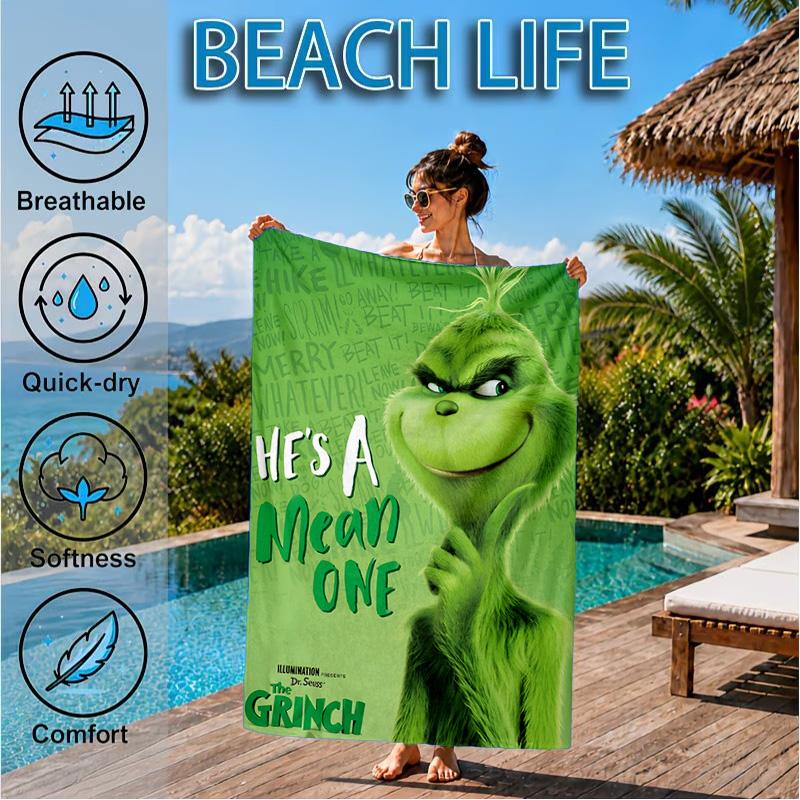 Grin-ch's Festive Adventure Beach Towel, Microfiber Beach Towel, Perfect For Pool, Beach, Travel, Home Decor Beach Party Fan gifts