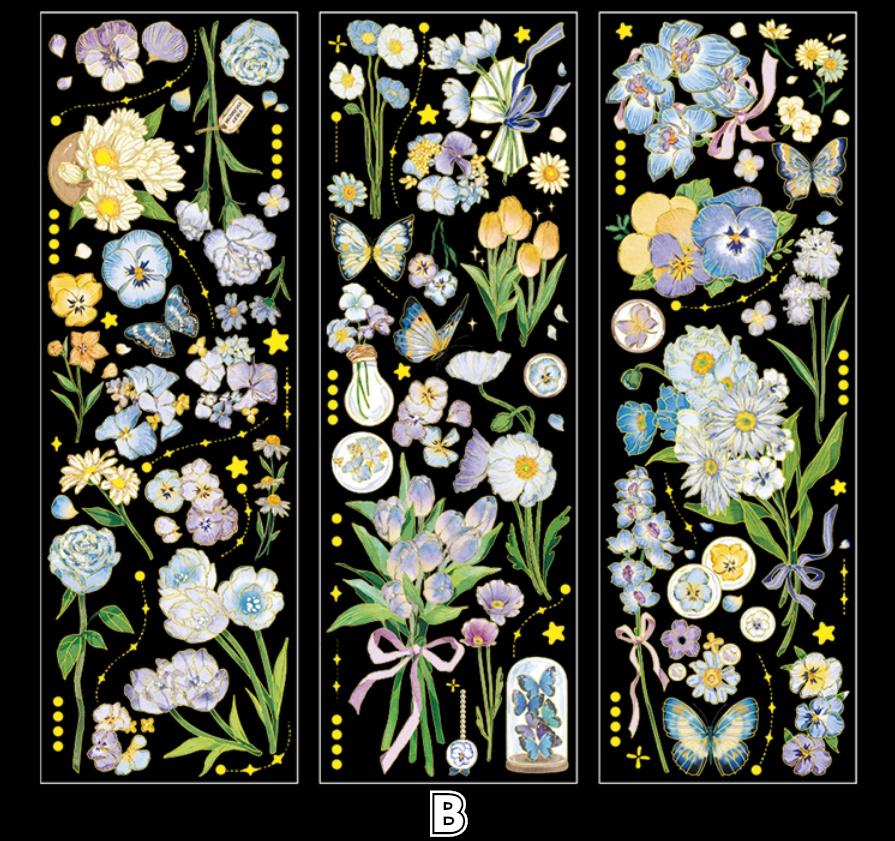 3Pcs/Set 3D Hot Stamping Stickers Four Seasons Flowers Decorative Pvc Stickers Scrapbooking Stick Label Diary Album Stationery