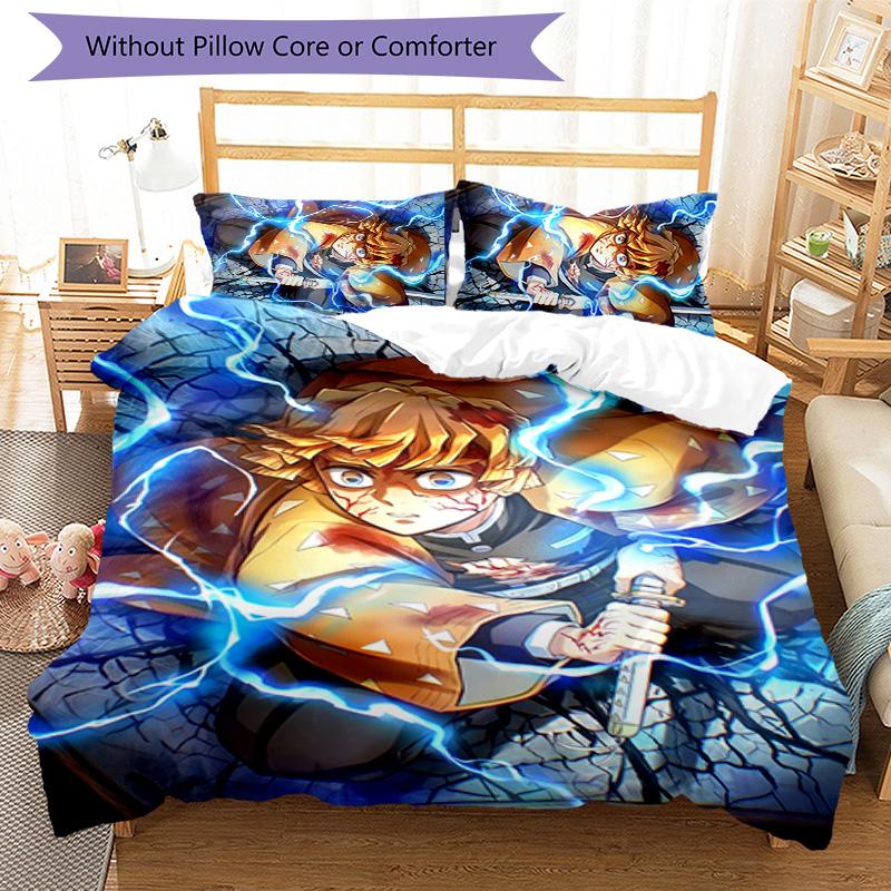 3pcs Agatsuma Zenitsu (6) Design Cover Set - HD Printed Bedding with 1 Cover and 2 Pillowcases - Perfect for Home and Dorm Decor
