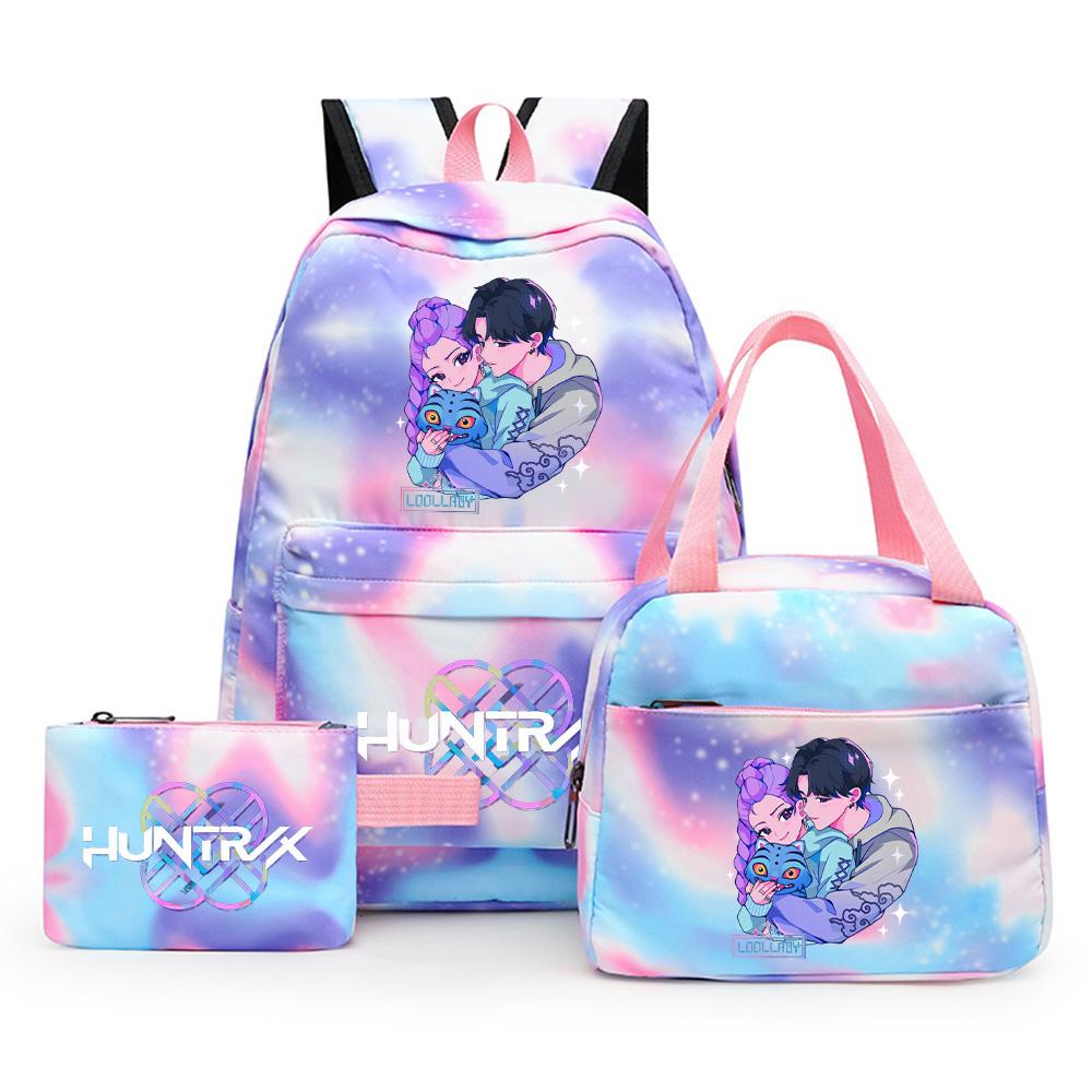 3Pcs/set Anime Cute Kpop Printed Backpack with Lunch Bag Pencil Case for Teenager Girl Boy Bookbag Large Capacity Waterproof Travel Bag Kid Gift