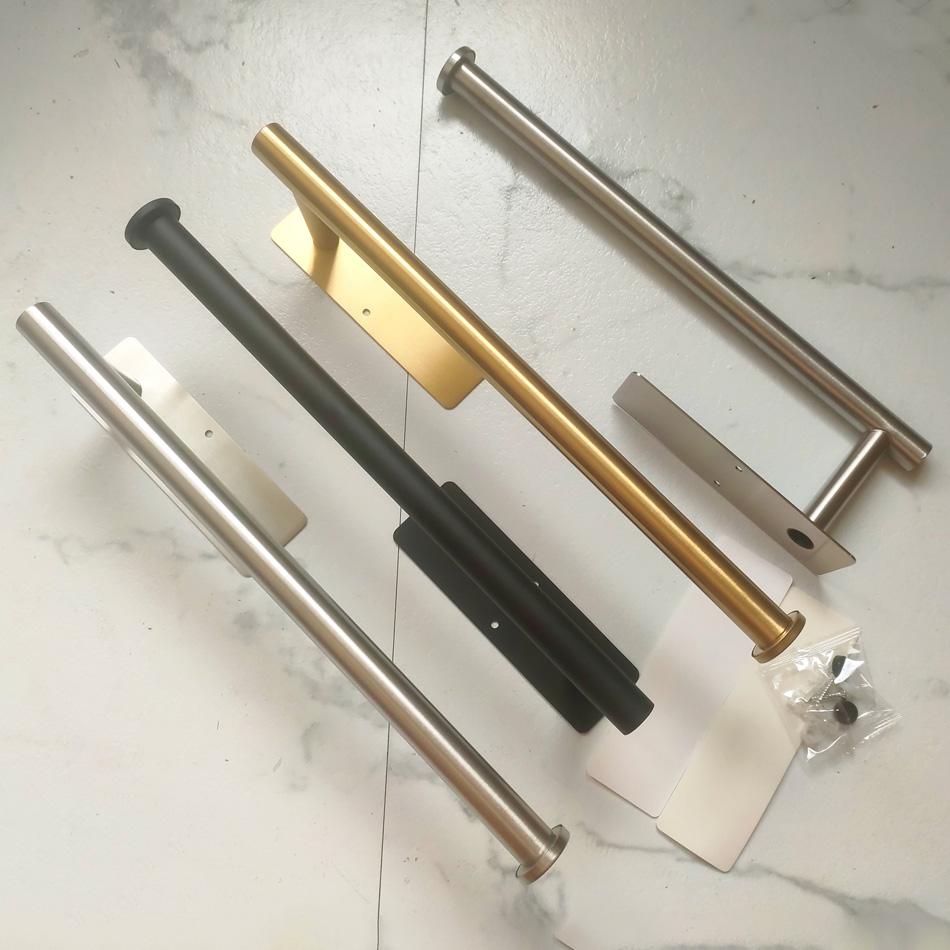 Adhesive Paper Holder 304 Stainless Steel Brushed Gold Black Bathroom Kitchen WC Paper Towel Rack Shelf Long Tissue Roll Hanger