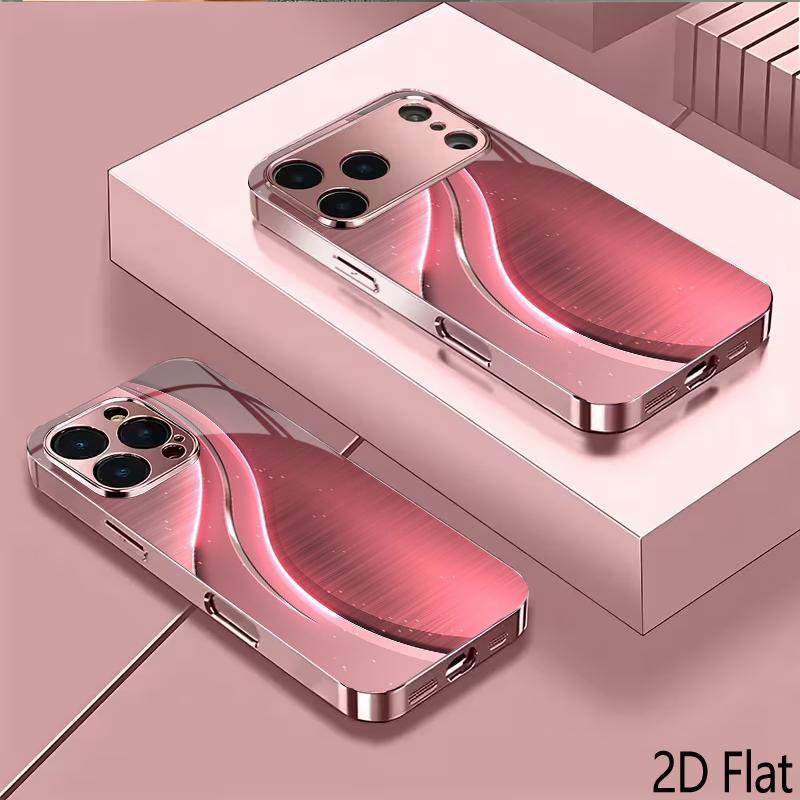 Розовый Серебристый Блеск 2D Плоская Для iPhone17 18 16 15 14 13 12 11 Pro Max XS XR 8 7Plus Чехол для Телефона Ударопрочный Защитный Задний Чехол