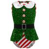 Kids Girls Christmas Santa Elf Costumes Candy Cane Striped Sequins Dance Leotard Xmas Skating Bodysuit
