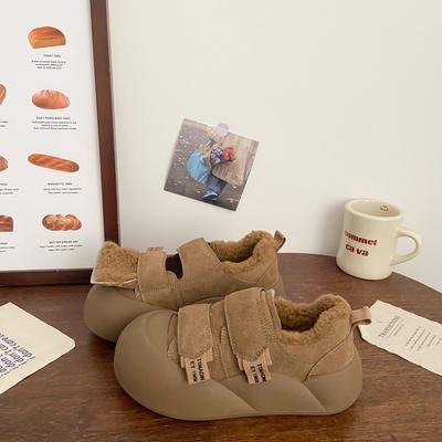 Удобные меховые туфли на толстой подошве 2025 Зима Новые с круглым носком Матовая поверхность с плюшевой подкладкой Женские хлопковые туфли Birkin