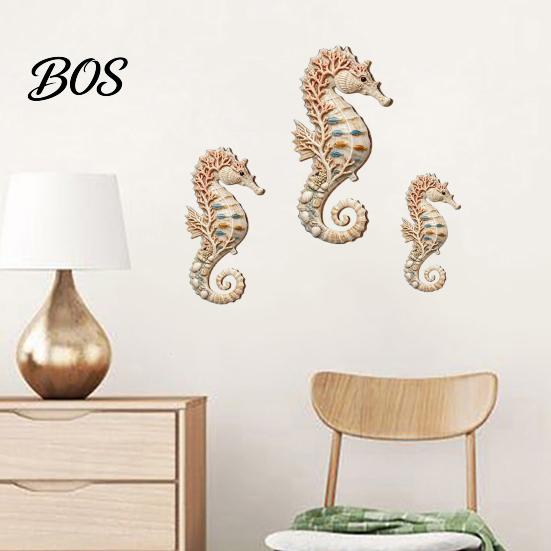 Coastal Home Decor 3Pcs Seahorse Wooden Wall Hanging Set, Hawaiian Beach Style, Boxwood Crafted Nordic Style Decoration Tropical Party Decor,