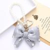 Stock Chic Pearl Beaded Keychain Pendant with a High-end Feel,sparkling Rhinestonesfabric Bow Decorationand Mobile Phone Strap