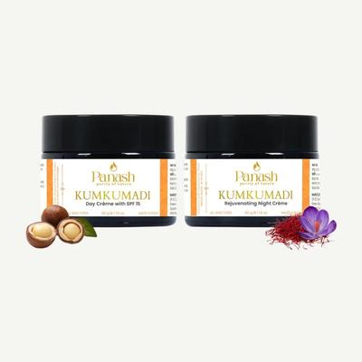 Набор кремов Panash Wellness Kumkumadi для дня и ночи (50 г каждый) Питает, Восстанавливает и Осветляет Кожу, Аюрведический Уход Против Старения, Который Уменьшает Пигментацию