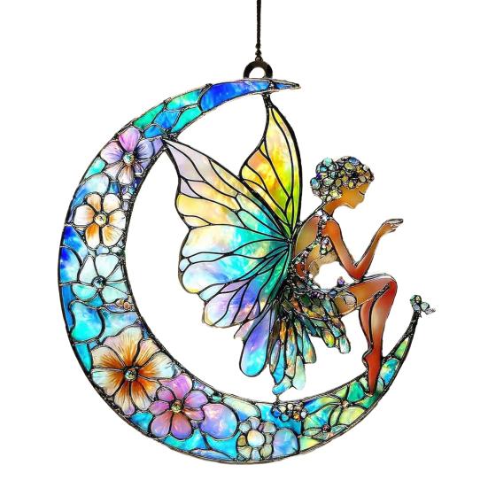 Yousheng Suncatcher Acrylic Stained Glass Effect Butterfly/Dragonfly/Fairy Ornament Window Hanging Decor Holiday Gift for Women Mom Grandma