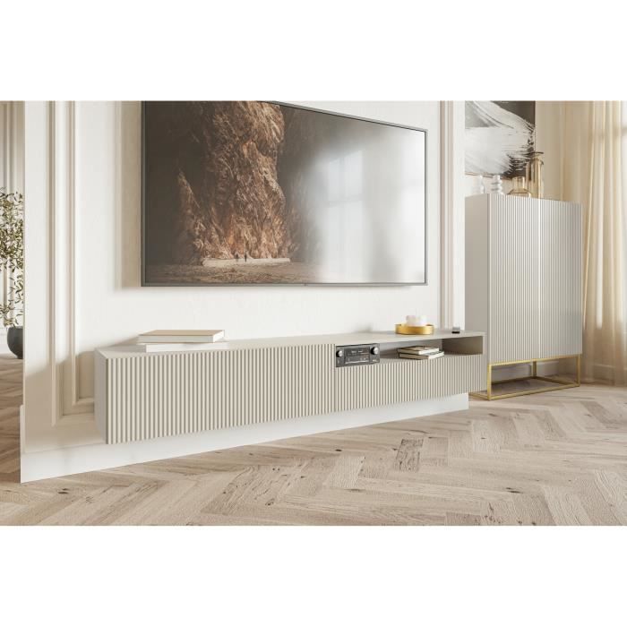 Meuble TV - SELSEY - VELDIO - 175 cm - Taupe (gris-beige) - Suspendu