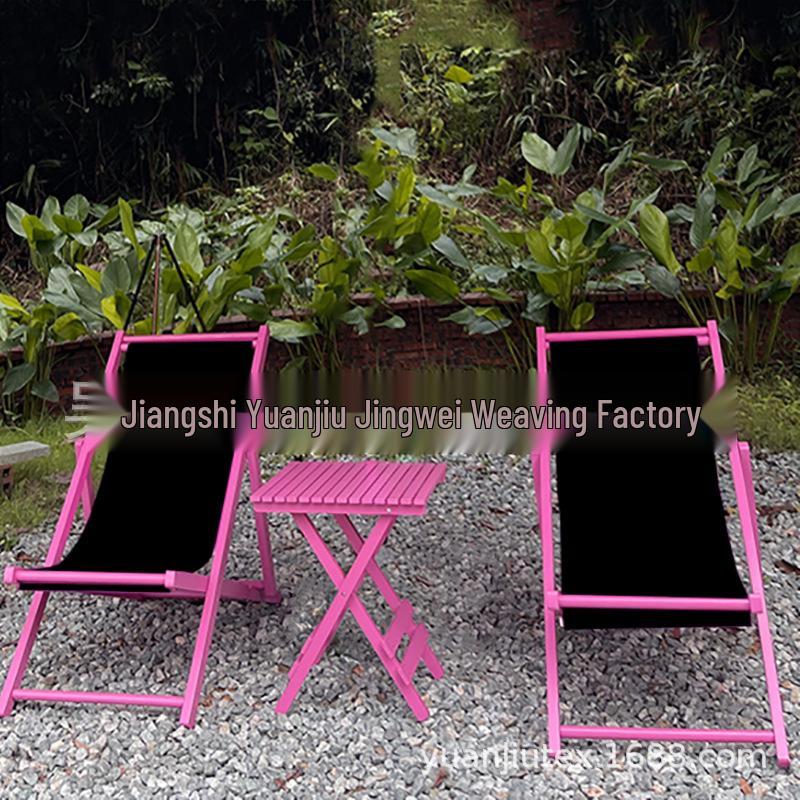 Pink Wooden Outdoor Lounge Chair for Beach, Balcony, Camping, and Garden