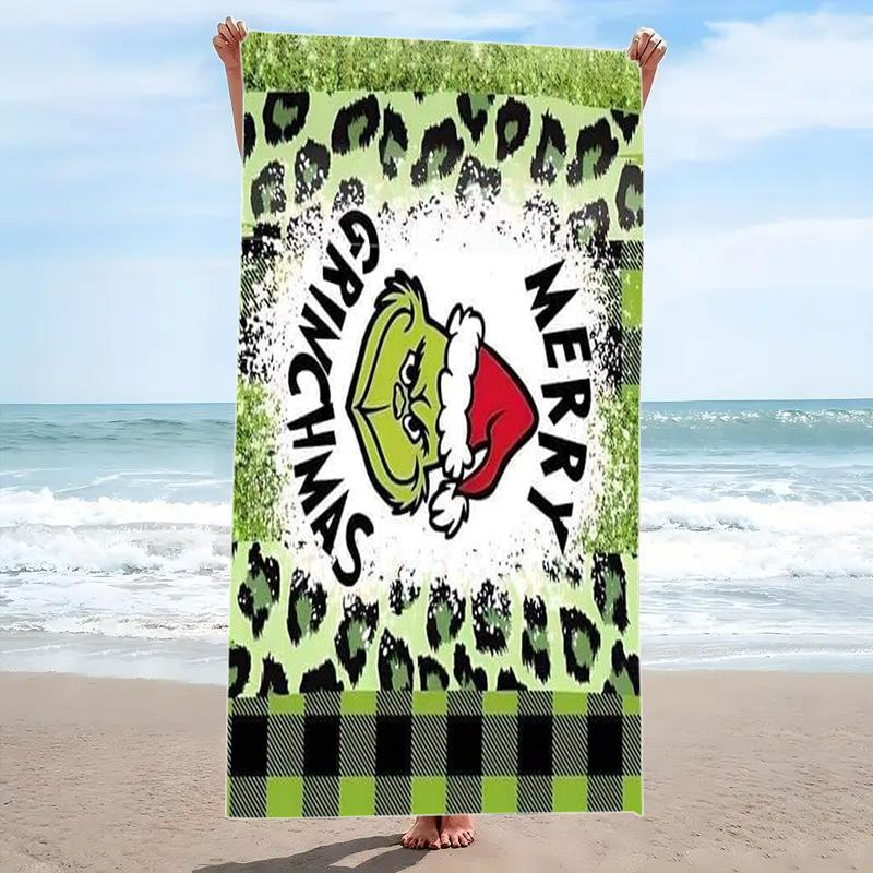 Christmas Green Monster Print Beach Towel, Large Soft Quick Dry Towel for Beach Camping Swimming