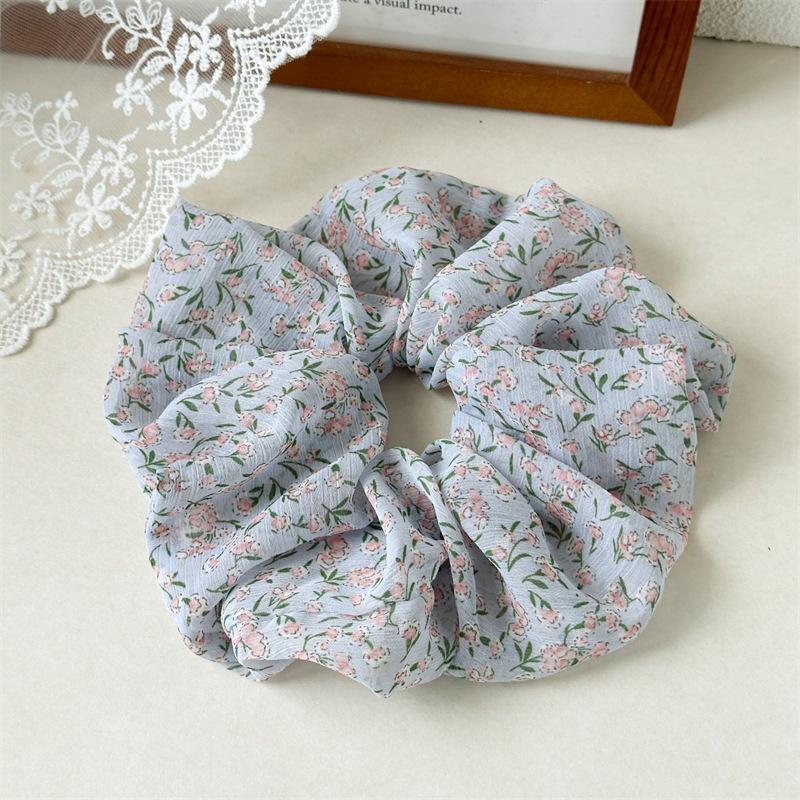 Girl Soft Flowers Printed Chiffon Hair Scrunchies Fabric Ponytail Holder Hair Accessories