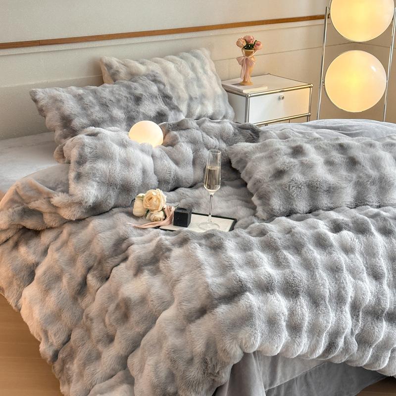 Плюшевый комплект из четырех предметов для кровати, Плюшевая утолщенная двусторонняя молочная плюшевая тепловая простыня, Пододеяльник, Наволочка Набор из трех предметов