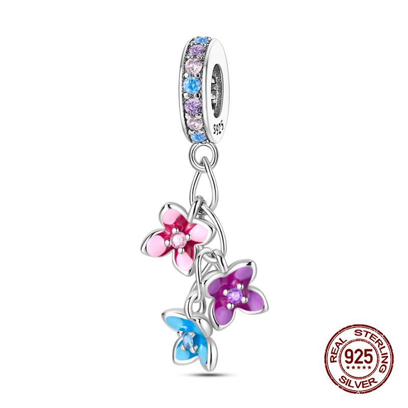925 Sterling Silver Butterfly Tulip Iris Flower Charms Beads Fit 925 Original Bracelets Fine DIY Valentine Jewelry Gifts