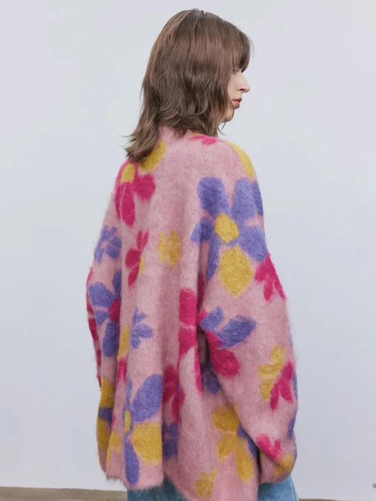 Fabique Rainbow Garden Jacquard Mohair Blend Cardigan for Women - New Autumn/Winter Sweater