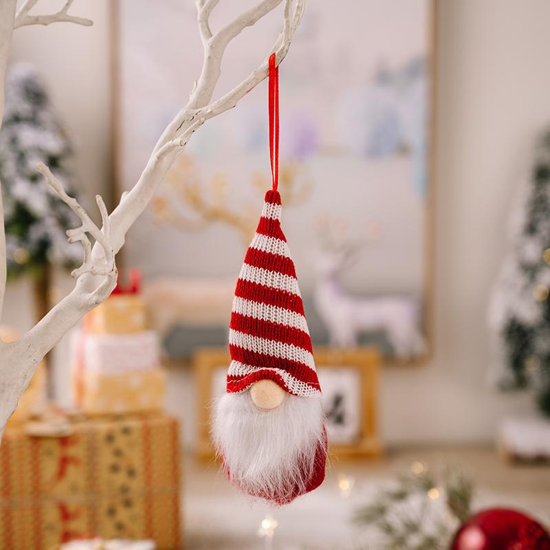 Knit Christmas Gnome Ornaments Set - Faceless Doll Tree Hanging Decor for Holiday Home & Festive Forest Theme