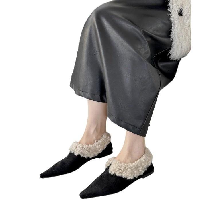 Меховые балетки женские сексуальные теплые туфли для женщин трендовые зимние короткие плюшевые элегантные зимние ботинки