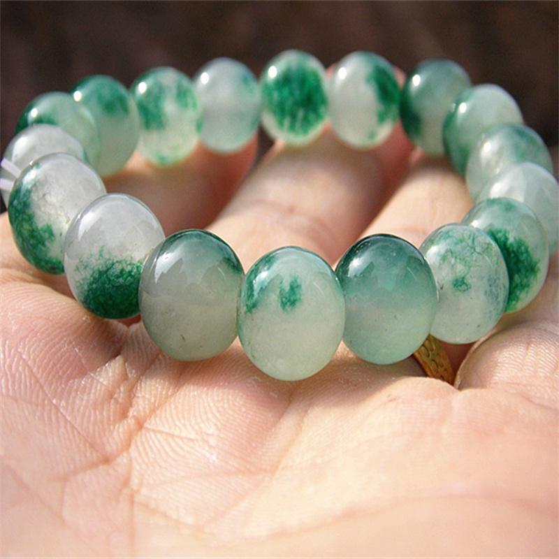 Натуральный китайский зеленый нефритовый травяной агат бусины браслет ювелирные изделия океан мужчины женщины аксессуары подарок
