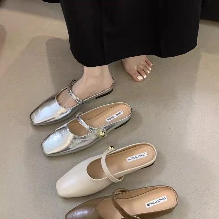 European Fairy Style Flat-bottomed Bag Head Half Slippers Female Outer Wear Spring and Summer Pedal Small Fragrant Wind Lazy Single Shoes