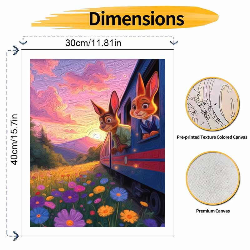 Disney Zootopia Rabbits Train Flower Field Oil Paint by Numbers Painting Kit Hand Painted Home Decor Gift