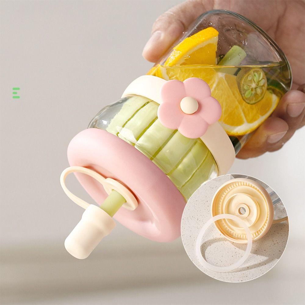 Flower Patch Straw Cup Portable Water Bottle Cartoon Glass Water Cup for Boys and Girls