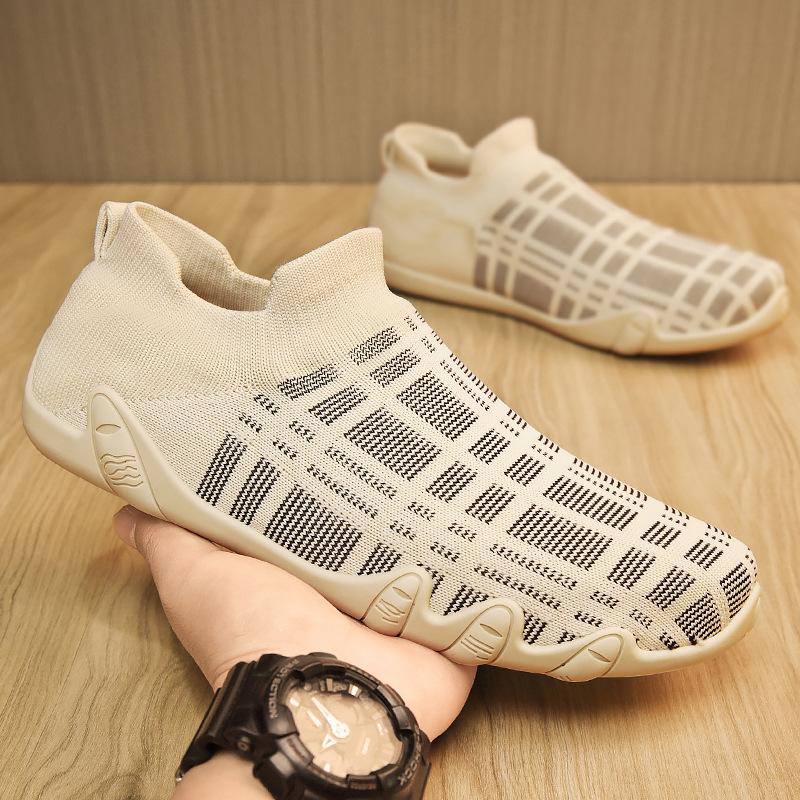 Дышащая мужская повседневная обувь, легкая мужская обувь для ходьбы на открытом воздухе, нескользящие трикотажные мужские кроссовки, туфли на плоской подошве, вулканизированная обувь