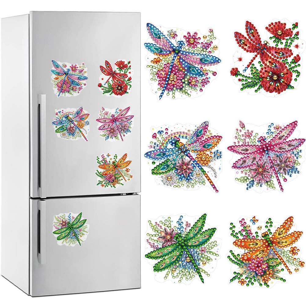 6 Pcs Full Drill Fridge Magnets Sticker Car Butterfly Dragonfly Diamond Painting Magnets Refrigerator for DIY Crafts Party Gift
