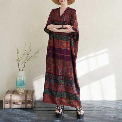 Летнее цветное дорожное платье с V-образным вырезом в стиле ретро, длинная юбка, хлопок-лен