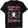 Spider Just A Girl Who Loves Spiders Flowers Halloween Gift T-Shirt for Women Girls Graphic T Shirts Casual Cotton Four Seasons
