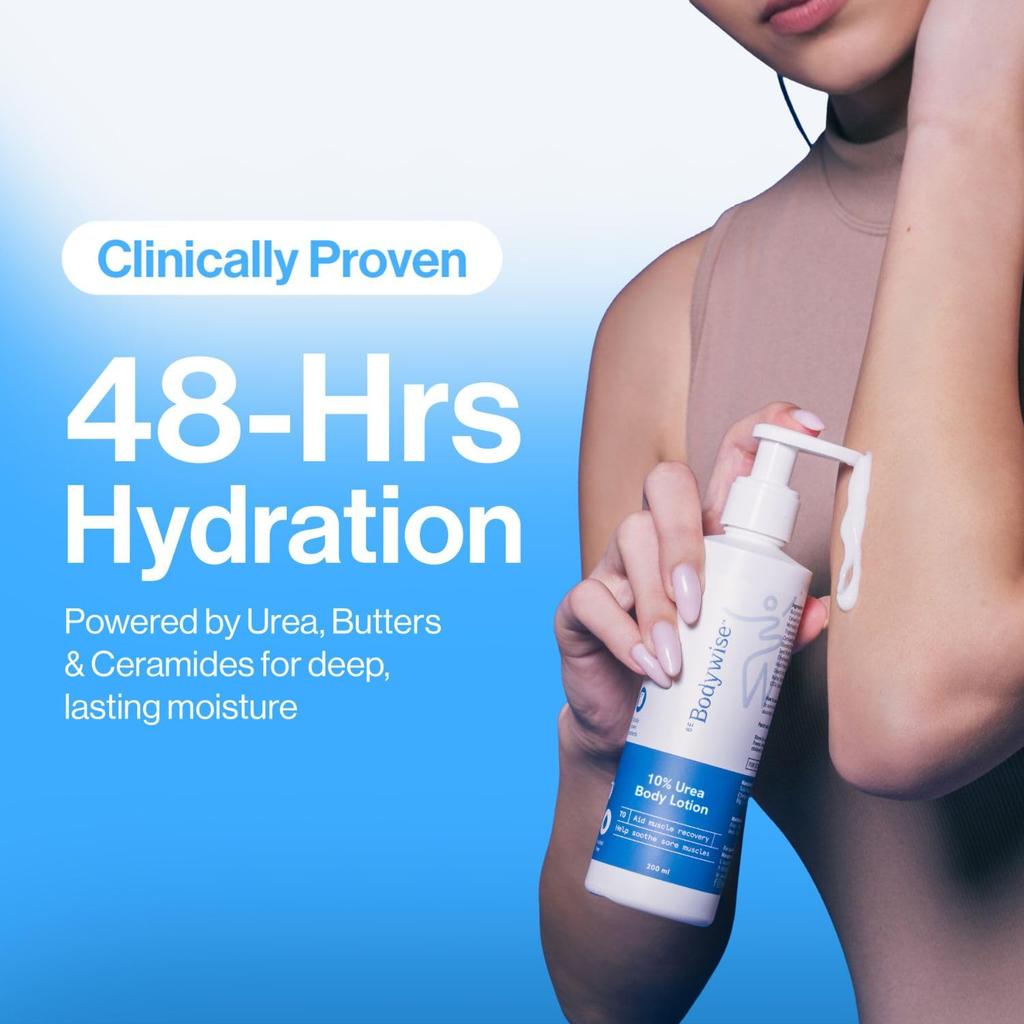 Be Bodywise Лосьон для тела с 10% мочевины 200 мл | Увлажнение на 48 часов для сухой кожи | Для очень сухой и шелушащейся кожи | С керамидами, маслом семян кокума и манго | Нежирный