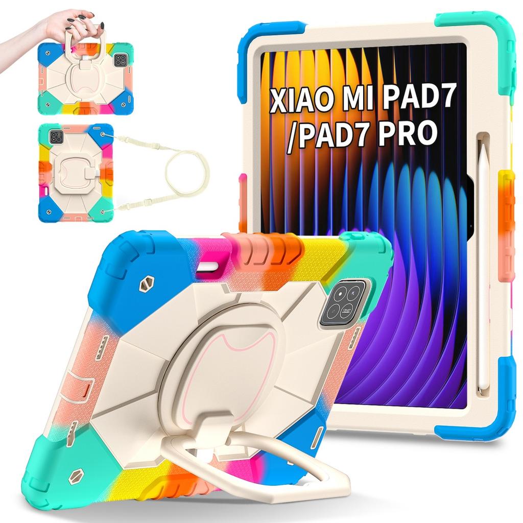 Для Xiaomi Pad 7 / Xiaomi Pad 7 Pro.360° вращающаяся рукоятка прочная защитная подставка TPU+PC 3в1 противоударный противоударный чехол для планшета и ПК