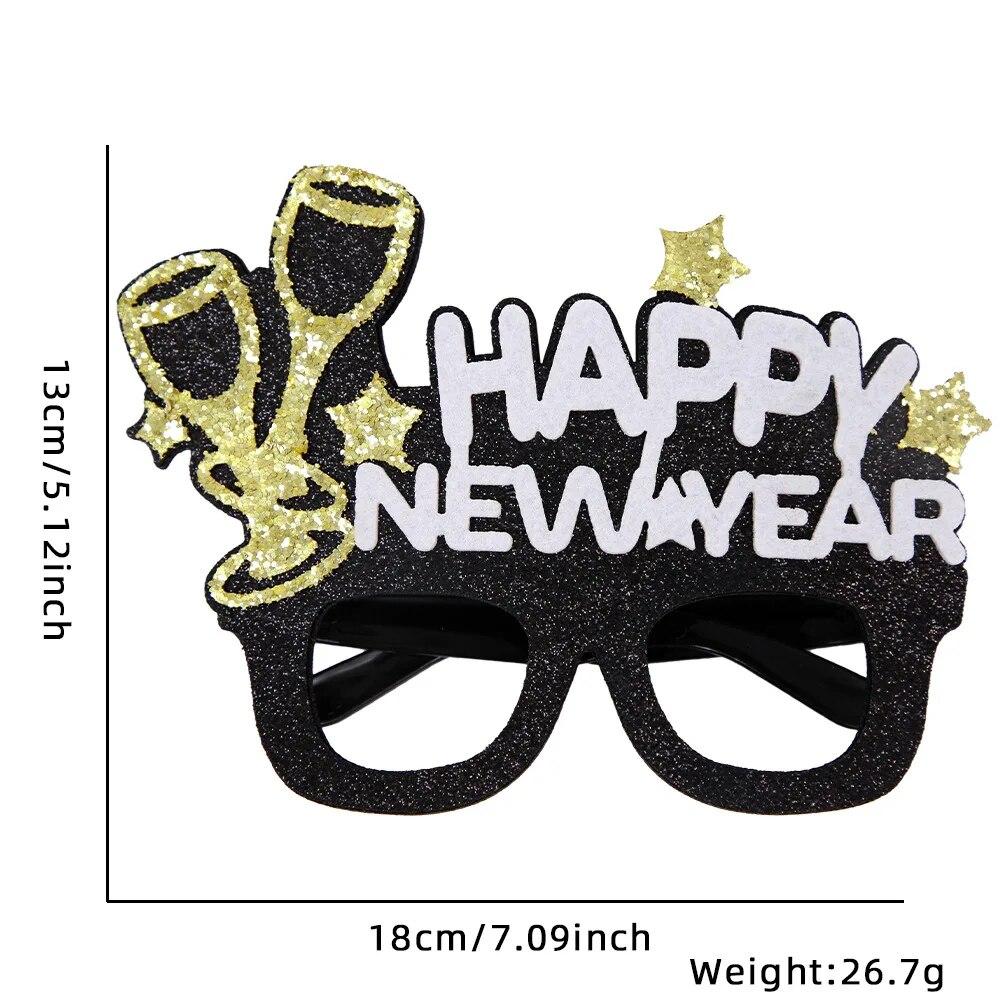 New Year Non-woven Glitter Powder Glasses Happy New Year Decorations Christmas Party Decor Adult Children Eyeglass Frame