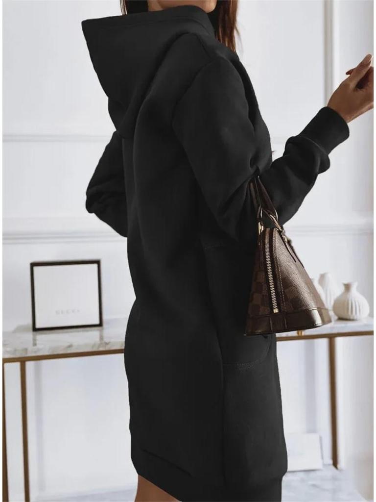 2024 Autumn/Winter Women's Solid Color Hooded Streetwear Loose Sweatshirt