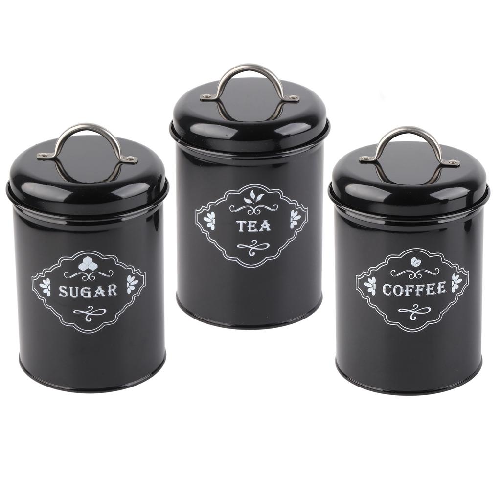 3Pcs Black Sealed Jar Set Home Kitchen Storage Organizer Sealed Cans Box Baking Supplies