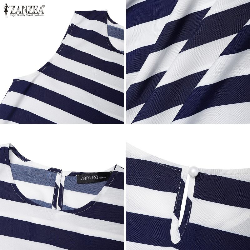 ZANZEA Женское повседневное платье-майка в полоску с круглым вырезом без рукавов