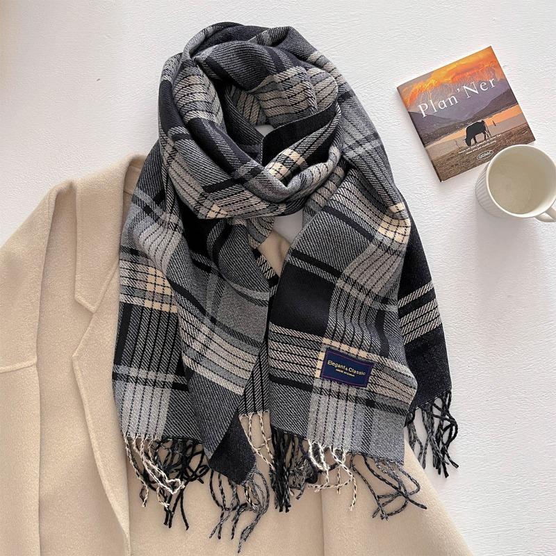 Осень и зима новый универсальный шарф женский утолщенный вязаный толстый бахромчатый теплый шарф имитация кашемира шаль